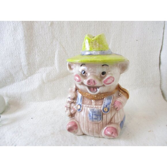 Pig Farmer piggy bank Treasure Craft Overalls cowboy hat Home goods collectables - Picture 6 of 6